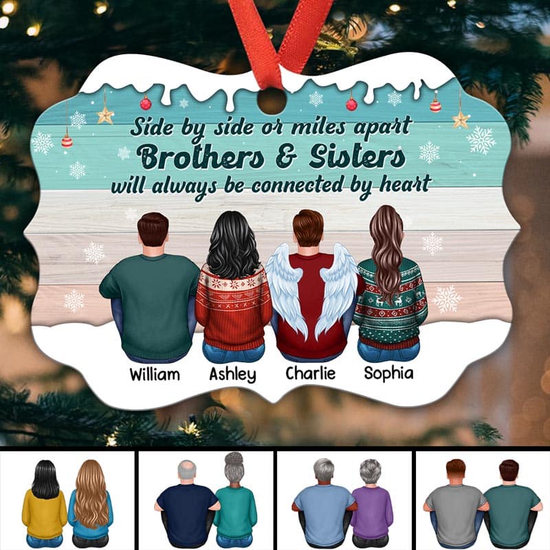 Sisters Brothers Siblings Side By Side Personalized Christmas Ornament