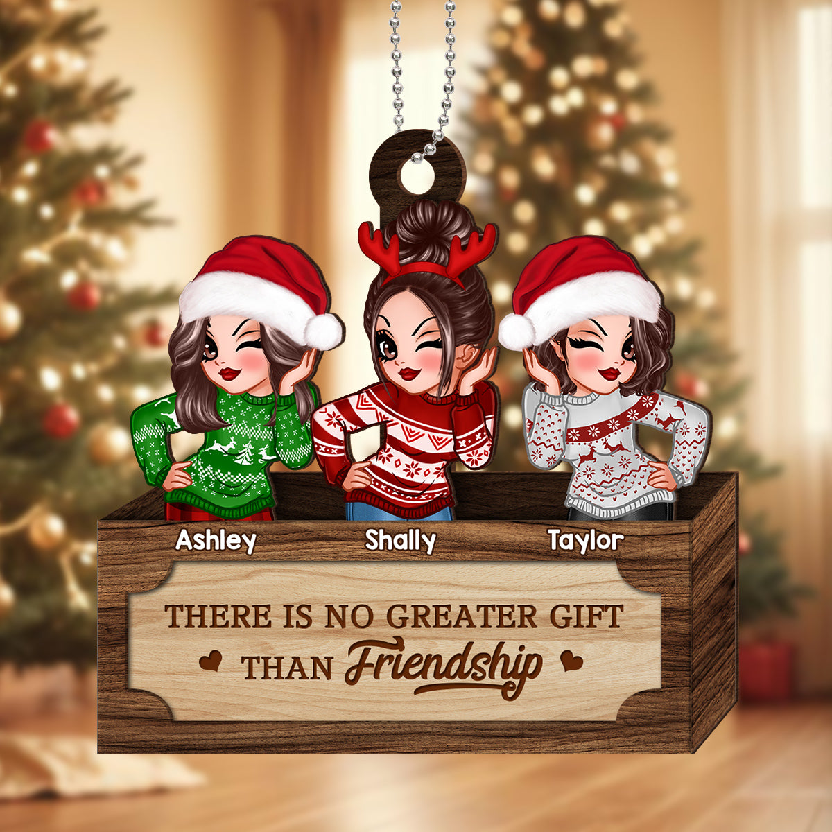 Christmas Besties Sister In Box Personalized 2-Layer Wooden Ornament