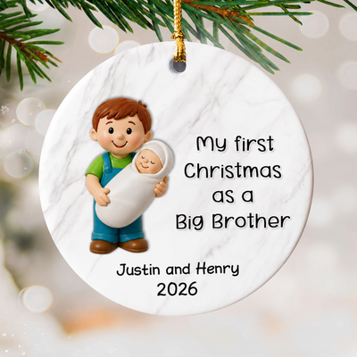 My First Christmas As Big Sister Big Brother - Personalized Ceramic Ornament - Proud New Big Siblings Gift