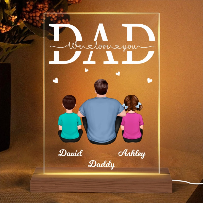Back View Dad And Kids Dogs Cats Sitting Father‘s Day Gift Personalized Personalized Rectangle LED Night Light