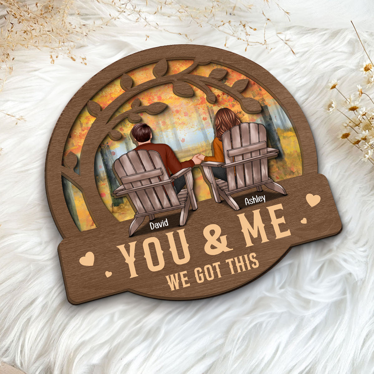Couple Fall Season We Got This Sitting Back View Under Tree Personalized 2-Layer Wooden Plaque