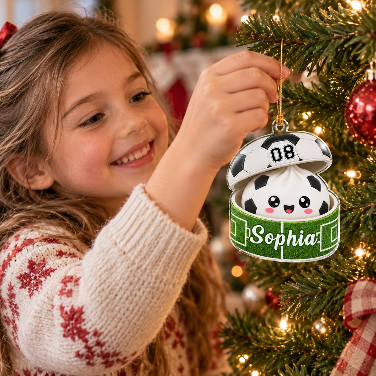 Custom Soccer Dumpling Squishy Style - Personalized Acrylic Ornament - Christmas Gift for Daughter, Son, Grandkids