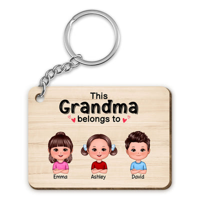 This Grandma Grandpa Dad Mom Belongs To Doll Kids Personalized Wooden Keychain
