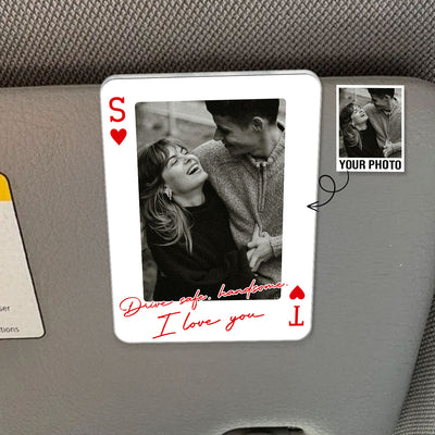 Drive Safe I Love You Custom Couple Photo Initials - Personalized Car Visor - Heartfelt Valentine's Day Gift For Couple, For Him, For Her