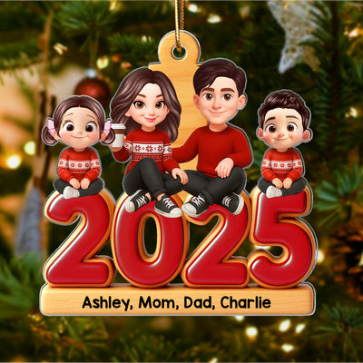 Family Sitting 2025 Personalized Acrylic Ornament, Christmas Decor for Family