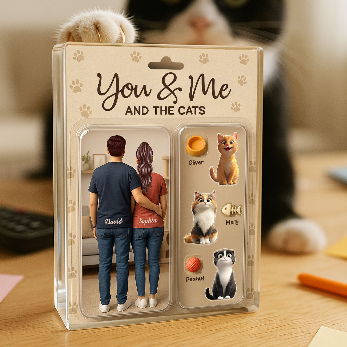 You & Me We Got This Cat Lover Couple Realistic Figures Style Personalized Acrylic Block Plaque