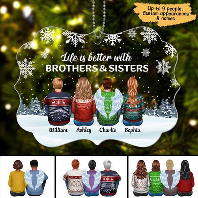 Brothers Sisters Siblings Besties Snow Background Personalized Acrylic Ornament