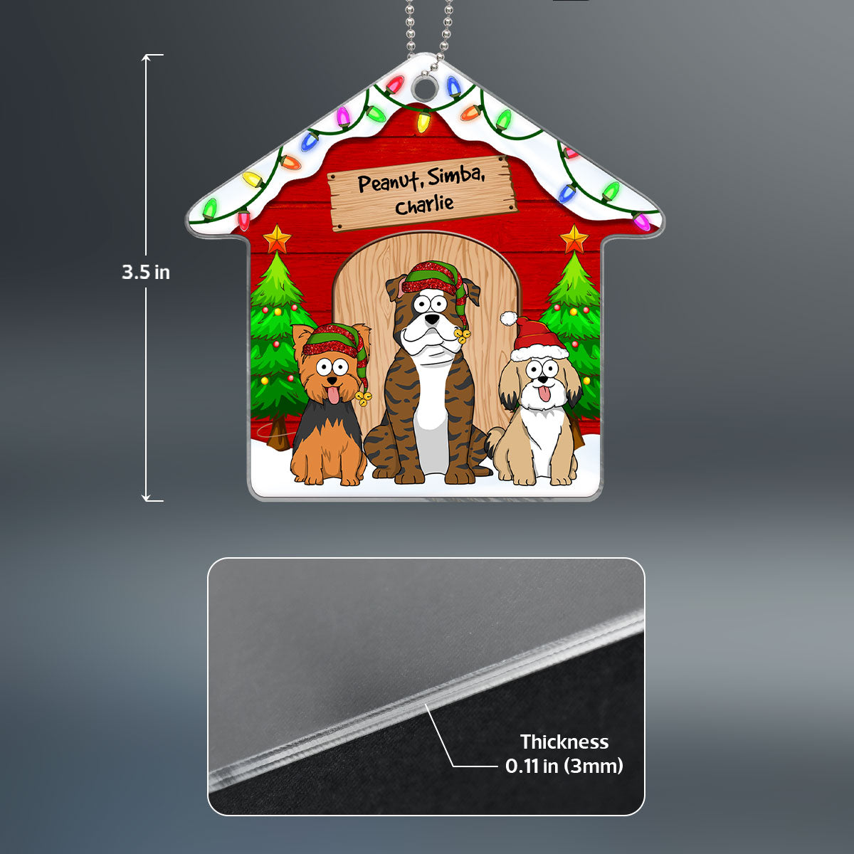 Funny Dogs Cartoon House Personalized Christmas Acrylic Ornament