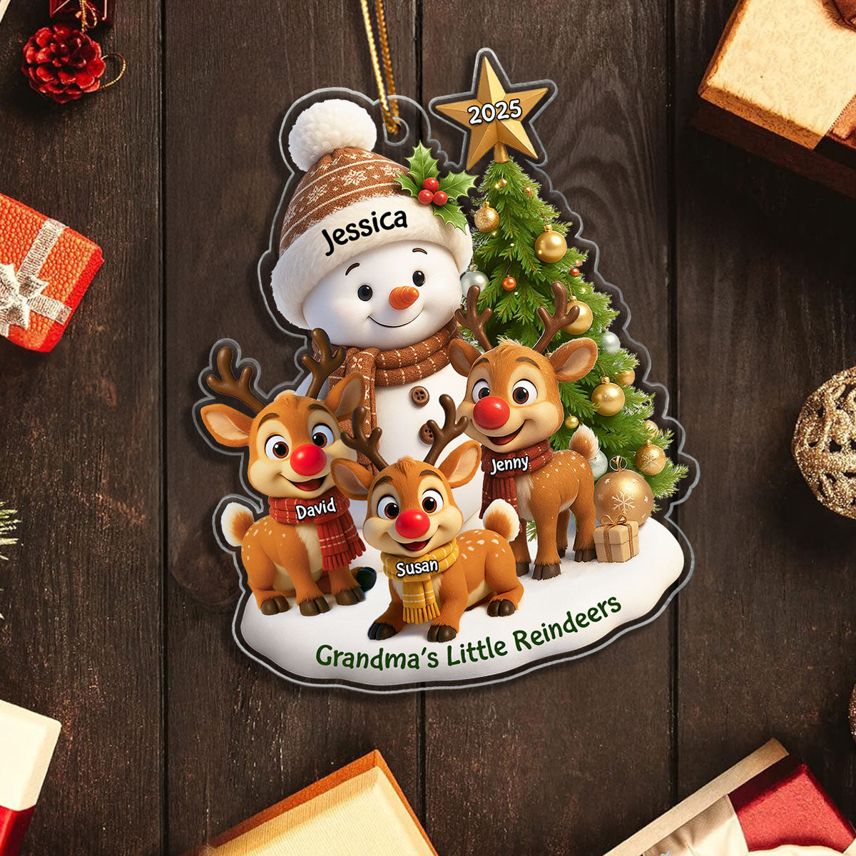 Grandma's Little Reindeers Personalized Acrylic Ornament, Christmas Gift for Grandma