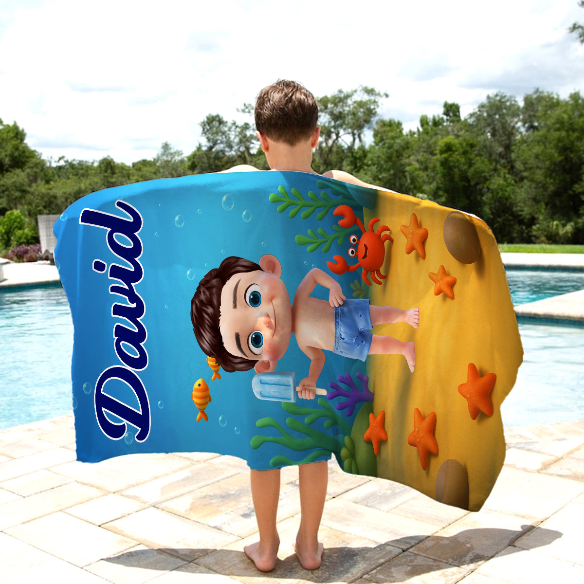 Personalized Cute Cartoon Kids Ocean Beach Towel, Fun Beach Designs, Gift For Girls Or Boys
