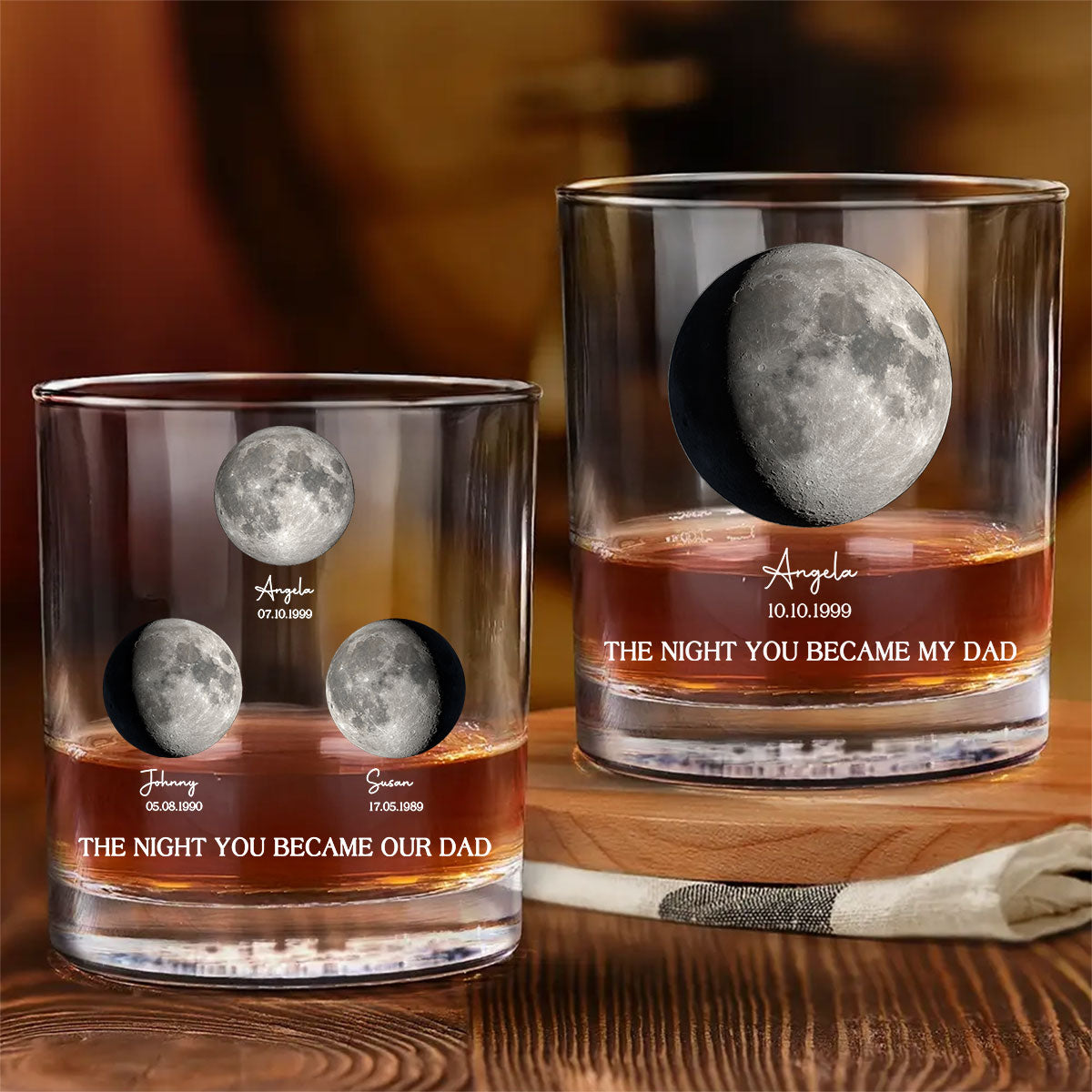 The Day You Became Our Dad, Custom Birth Moon Phase by Date Personalized Wine Glass, Father's Day Gift for Dad, Gift for Husband