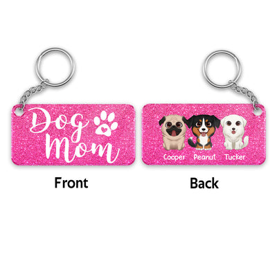 Dog Mom Galaxy Watercolor Cute Dogs Personalized Acrylic Keychain (Not Real Glitter)