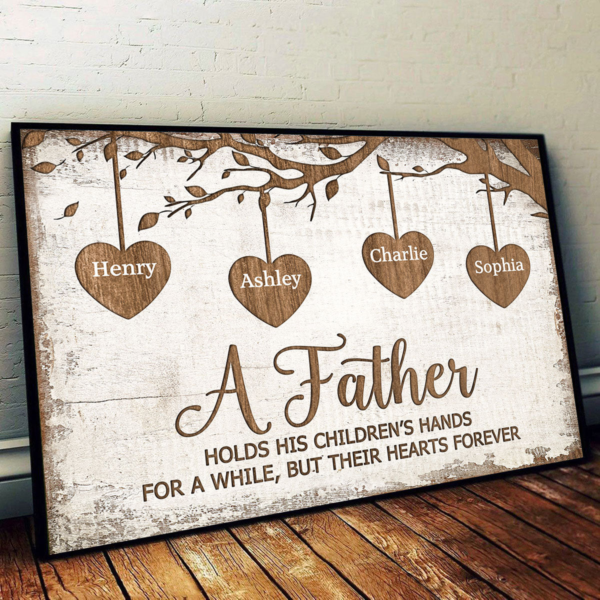 A Father Holds His Children Heart Forever Father's Day Gift for Dads, Personalized Poster Wall Art