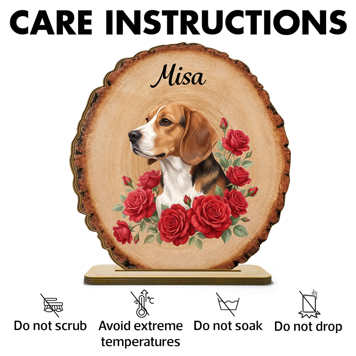 Custom Pet Portrait And Flowers - Personalized 2-Layered Wooden Plaque - Memorial Gift For Pet Lovers