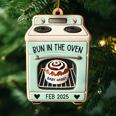 Bun In The Oven Pregnancy Announcement Keepsake Christmas 3D Effect Personalized Acrylic Ornament