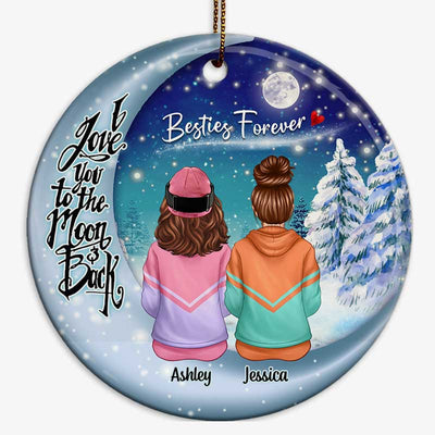 Besties Sisters Sitting On Moon Winter Personalized Circle Ornament