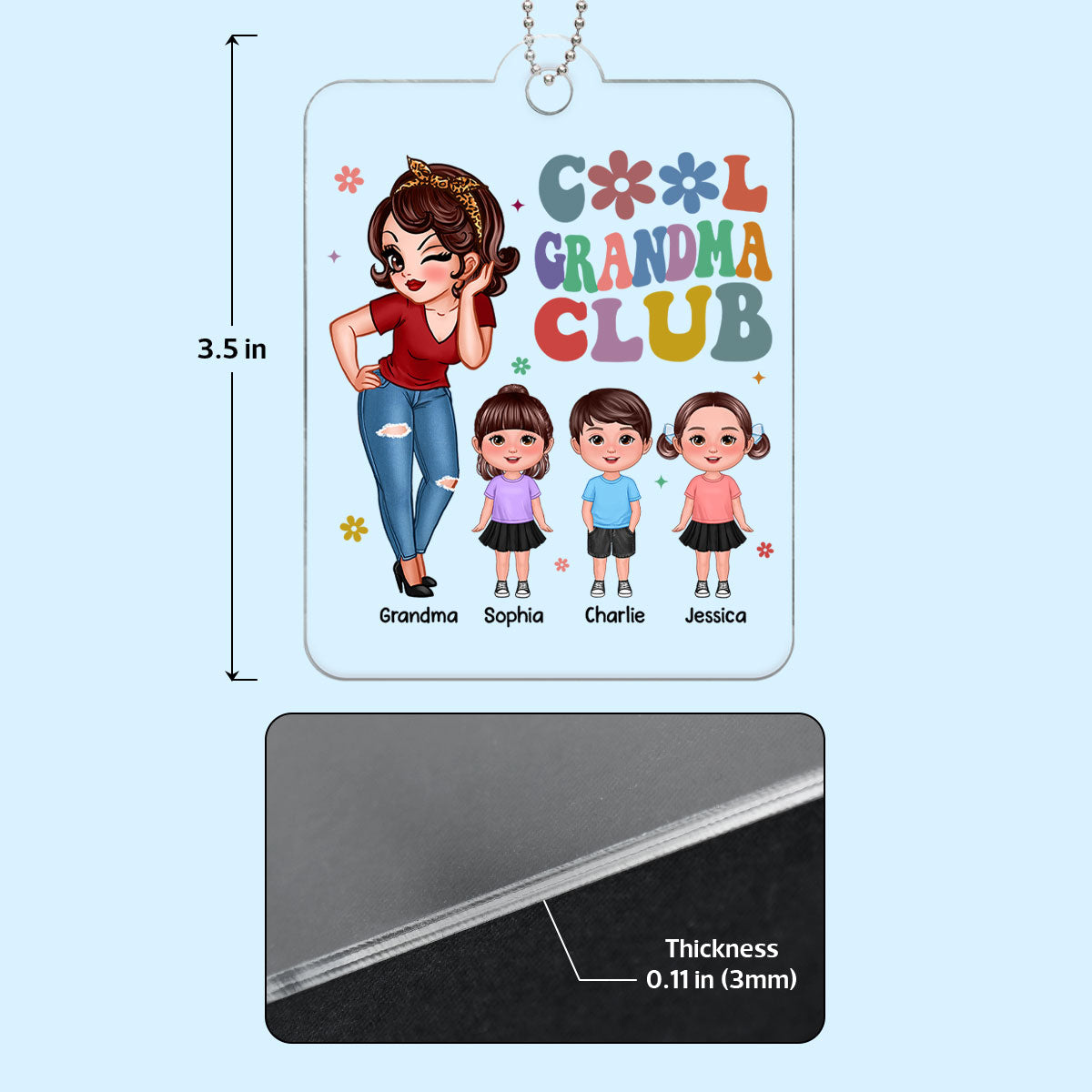 Cool Grandma Club Personalized Acrylic Car Hanger, Gift For Grandma