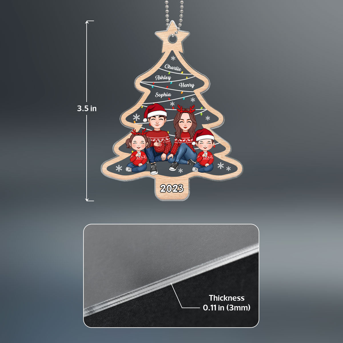 Christmas Tree Swirl Family Member Personalized Acrylic Ornament