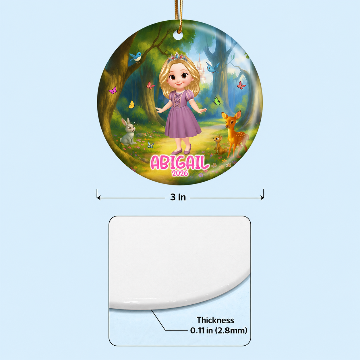 Little Princess Personalized Circle Ceramic Ornament, Christmas Gift for Daughters, Granddaughters