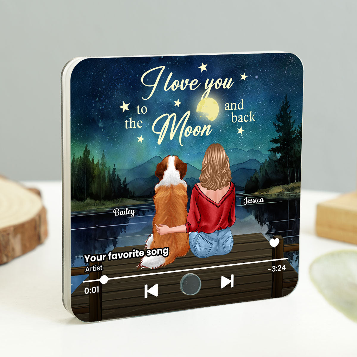 Woman And Dog I Love You To The Moon And Back Personalized Music Fridge Magnet, Heartfelt Gift For Couple, For Him, For Her, Boyfriend, Girlfriend, Husband, Wife