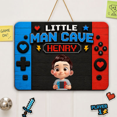 Little Man Cave Gamer - Personalized Wood Sign - Gift For Boys, Gamers, Door Hanger For Gamers, Gaming Room, Playroom Decor For Boys