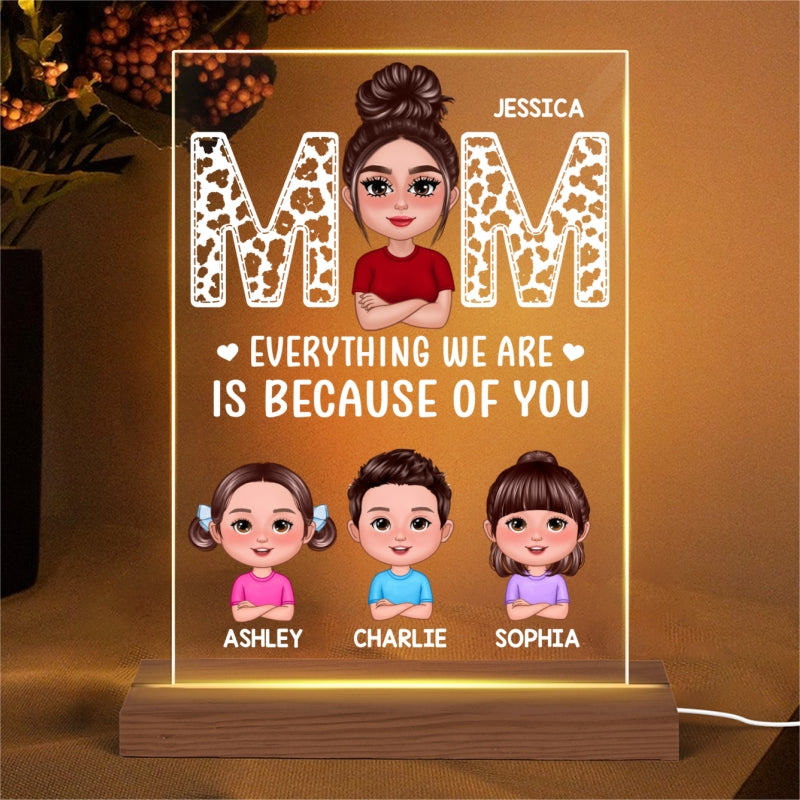 Pretty Doll Mom And Kids Leopard Personalized Rectangle Acrylic LED Night Light
