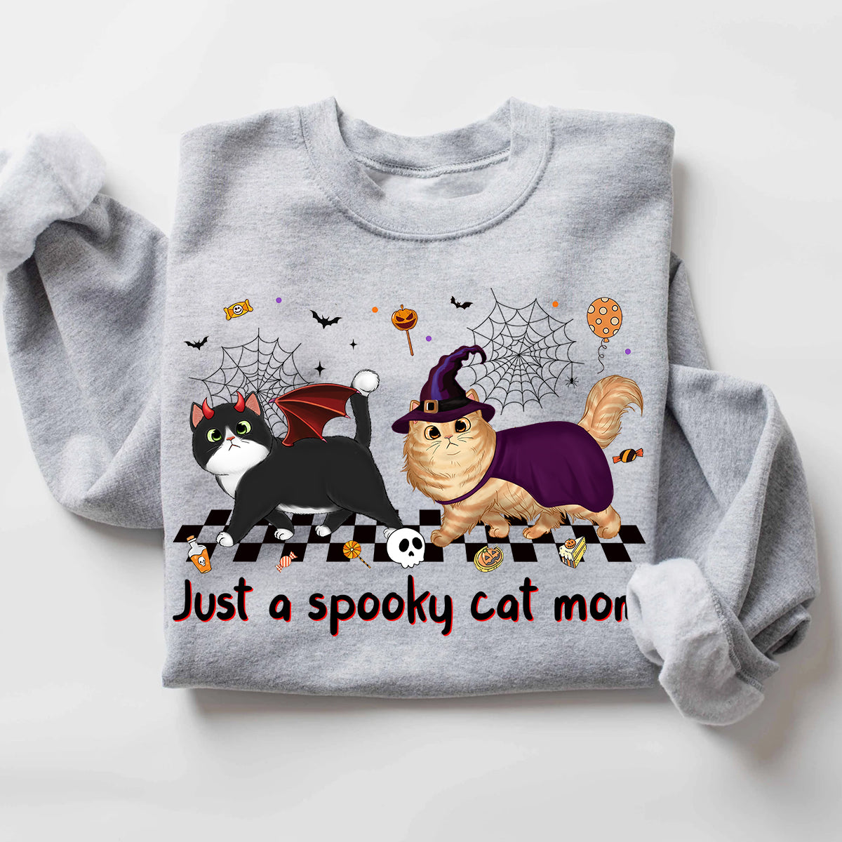 Just A Spooky Cat Mom Fluffy Cat Personalized Sweatshirt, Halloween Costume For Cat Lover