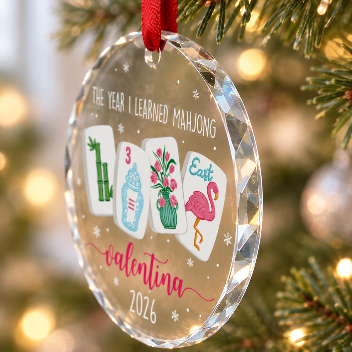 The Year I Learned Mahjong - Personalized Glass Ornament - Funny Mahjong Group Gift, Christmas Gift For Mahjong Club 2026