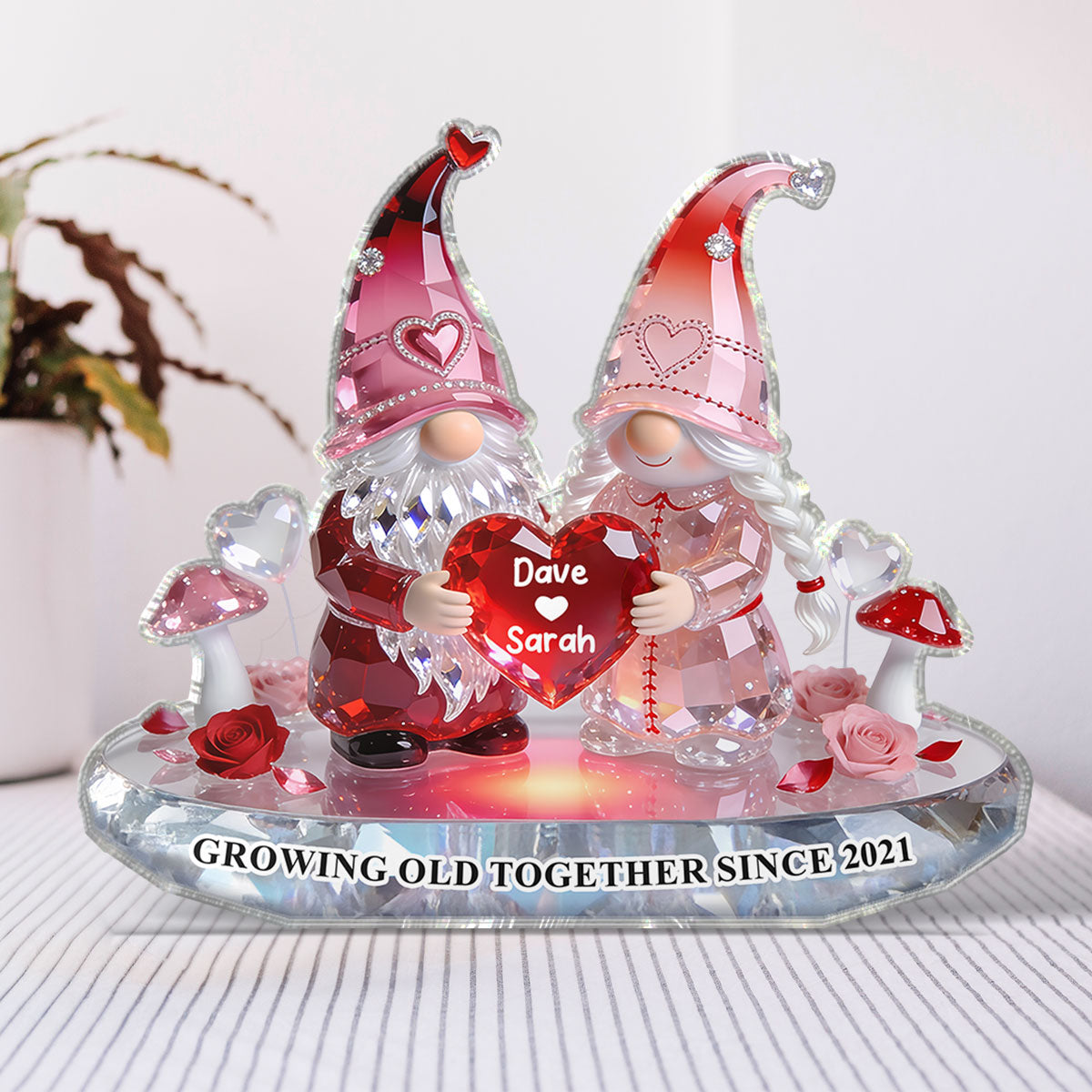 3D Effect Eternal Love Gnome Couple Forever Together - Personalized Acrylic Block Plaque - Gift For Couple, Gift For Him, For Her