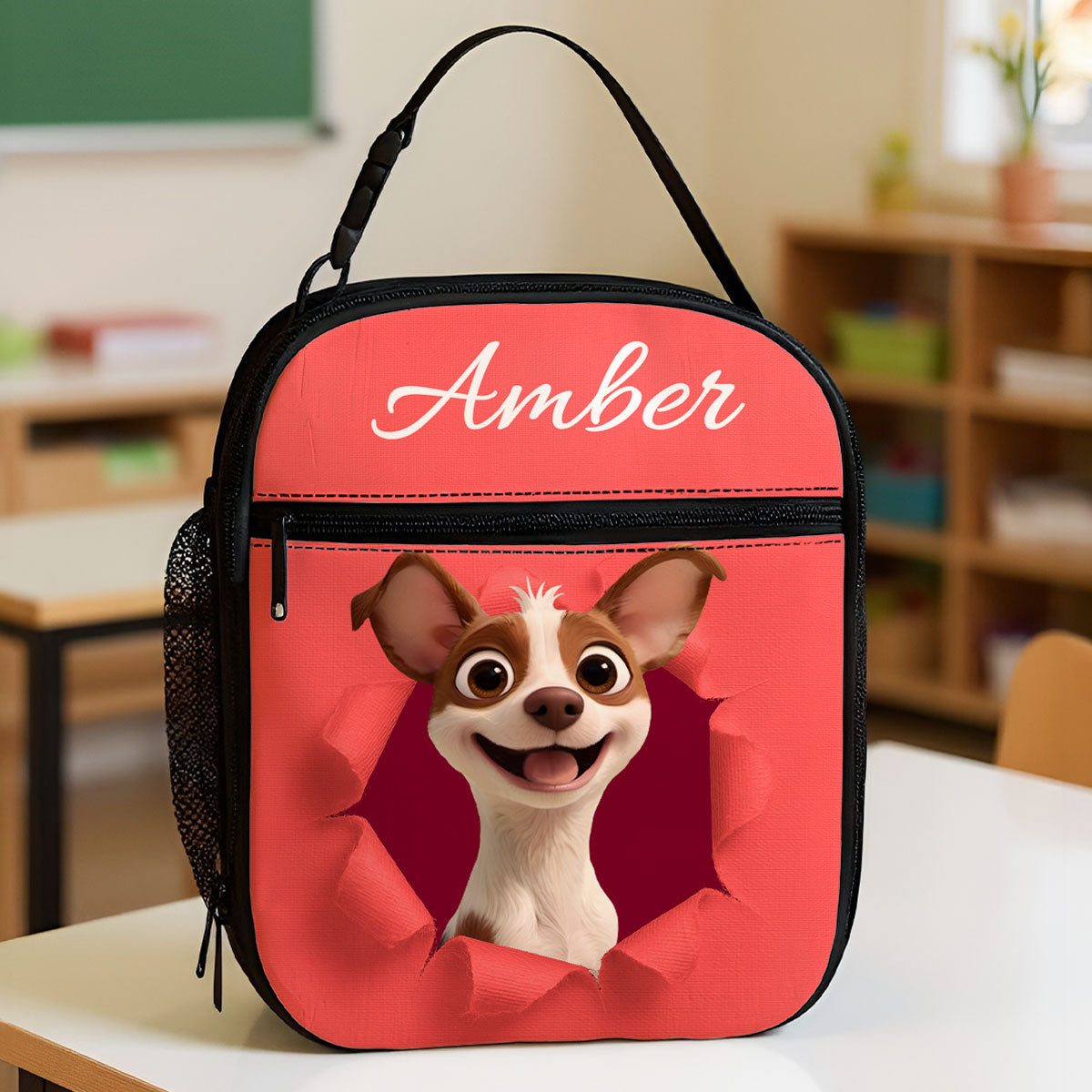Cute Cartoon Dog Custom Name Personalized Insulated Kid Lunch Bag, Back to School Lunch Bag for Kids