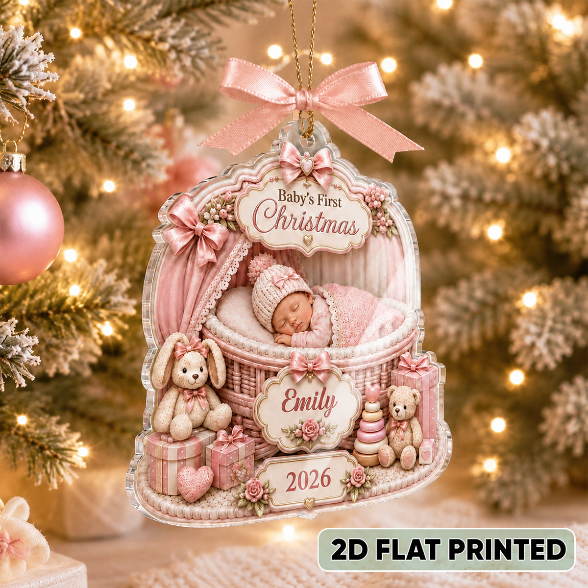 Baby's First Christmas Custom Baby Name - Personalized Acrylic Ornament - Newborn Girl Boy Gift, Heartfelt Keepsake