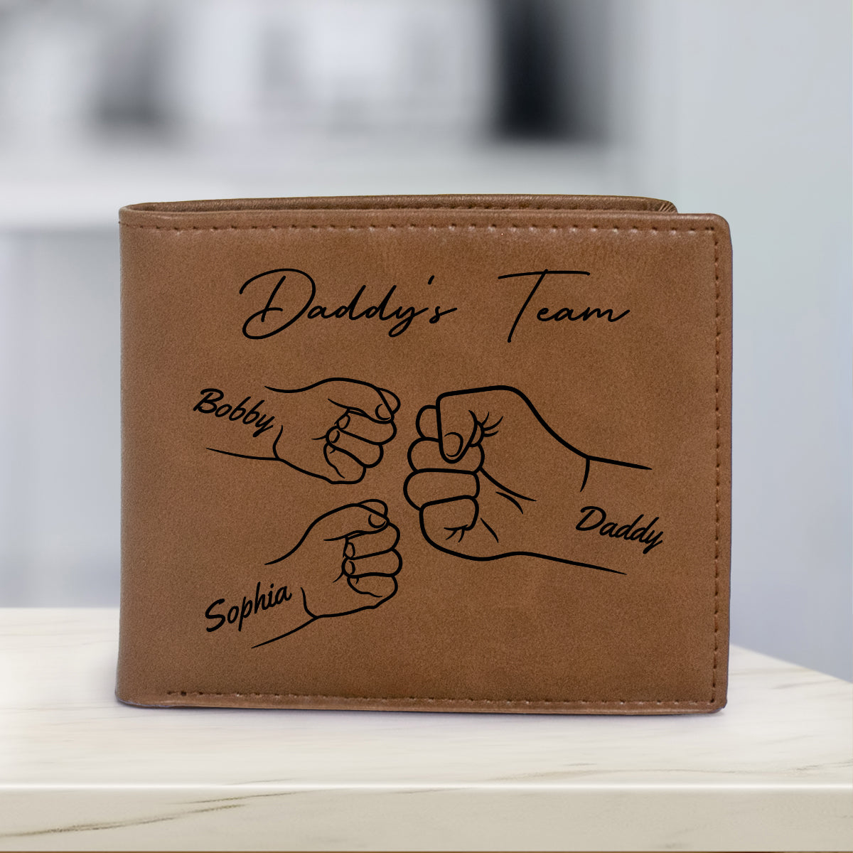 Best Dad Ever Fist Bump Outline Personalized Printed Leather Wallet