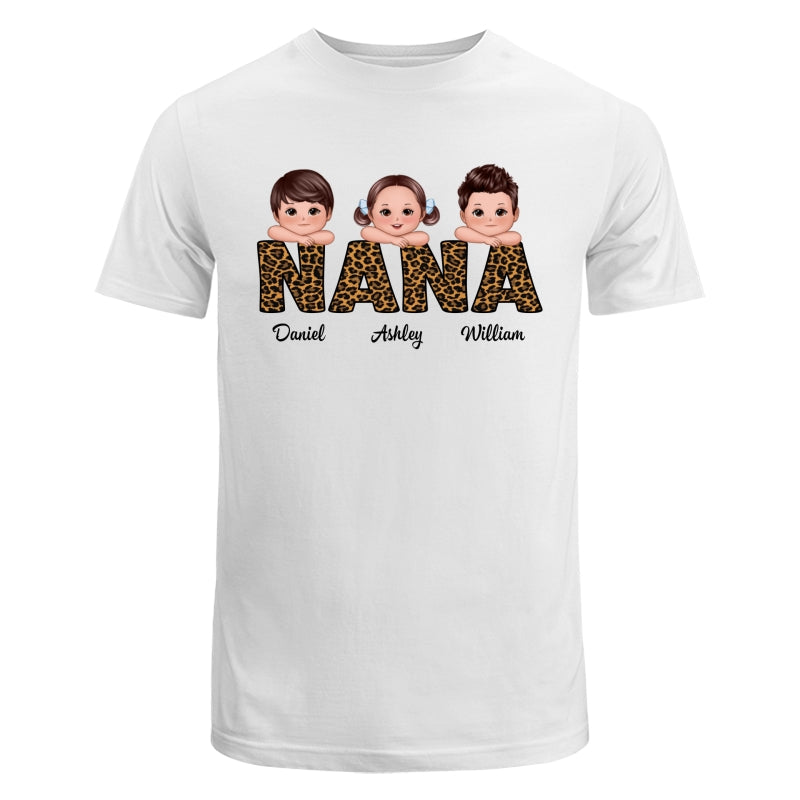 Leopard Pattern Grandma Mom Auntie Doll Kids On Hand Personalized Shirt