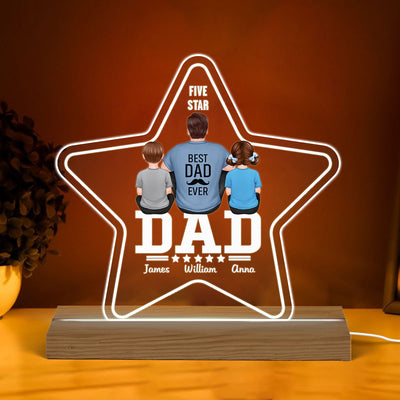 Five - Star Dad Back View Dad And Kids Personalized Warm Acrylic Custom Shape LED Night Light