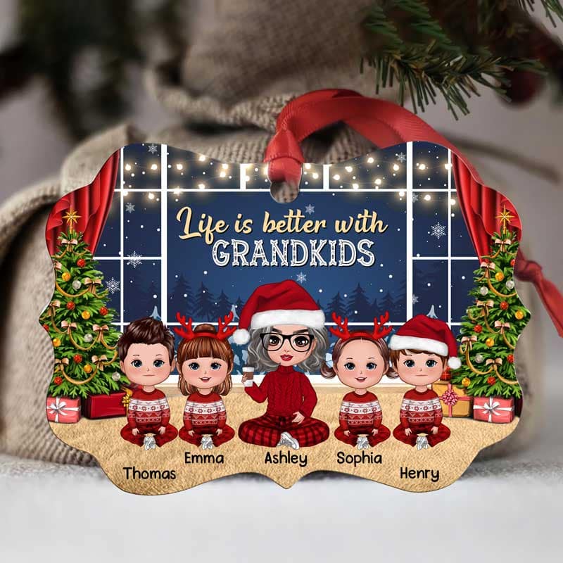 Grandma Grandkids Sitting By Window Personalized Christmas Ornament