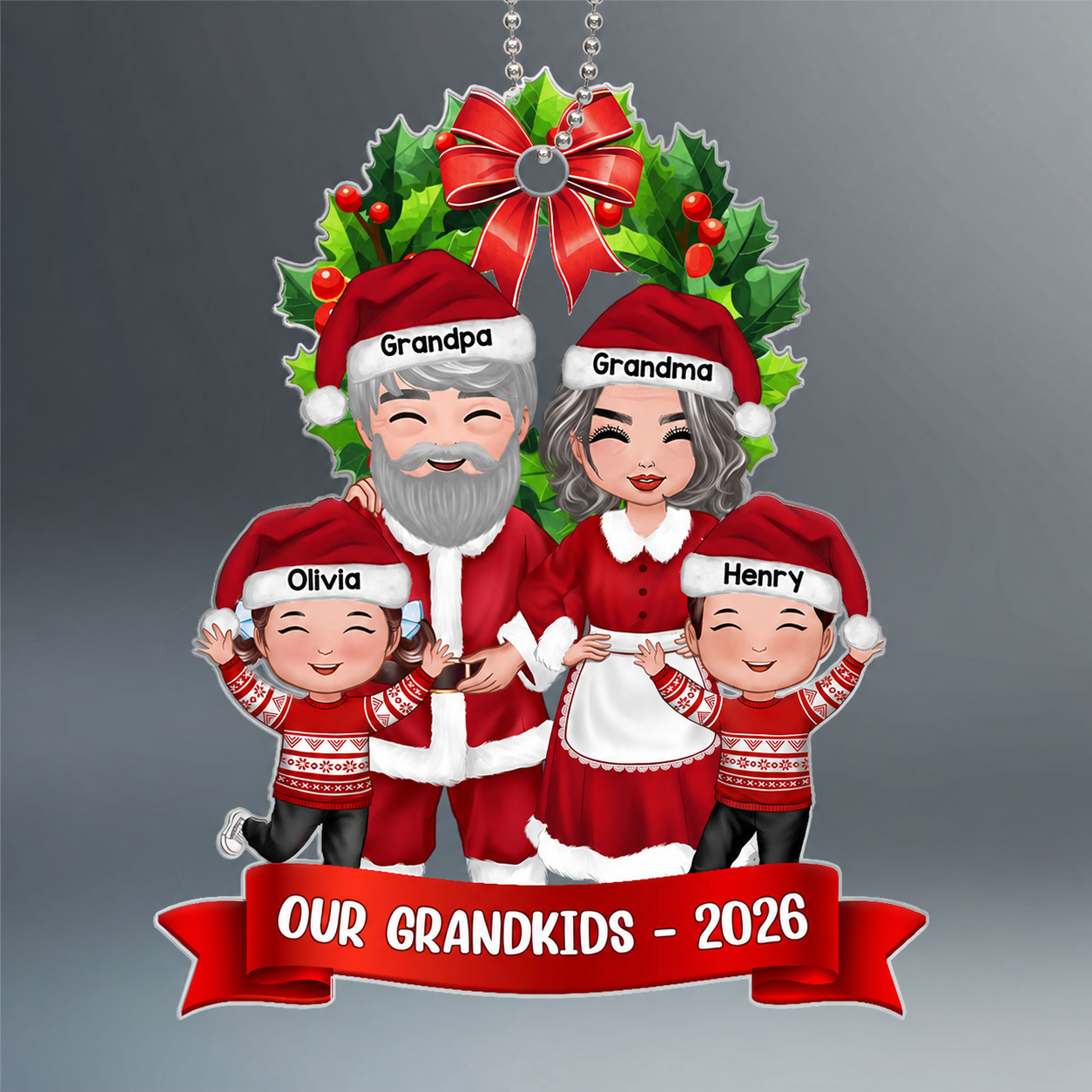 Our Grandkids Grandma Grandpa Claus Personalized Acrylic Ornament