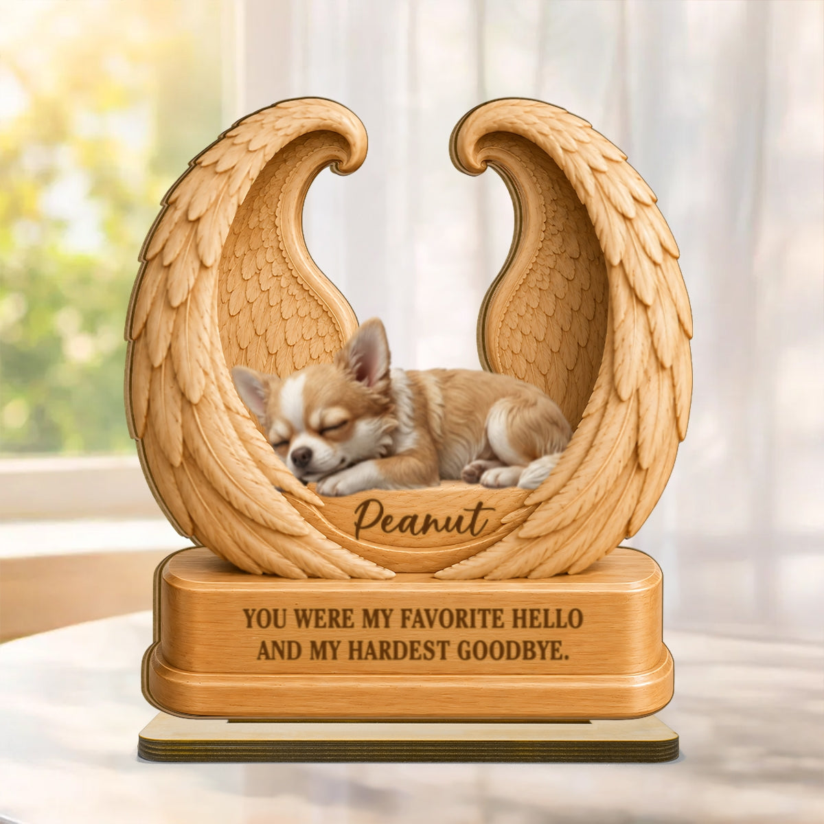 Pet Memorial Custom Photo - Personalized 2-Layered Wooden Plaque - Dog Cat Angel Wing Keepsake, Pet Loss Sympathy Gift