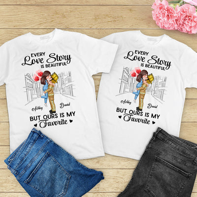 Our Love Story Is The Best Couple Hugging Kissing Gifts by Occupation Gift For Her Gift For Him Firefighter, Nurse, Police Officer Personalized Matching Shirts