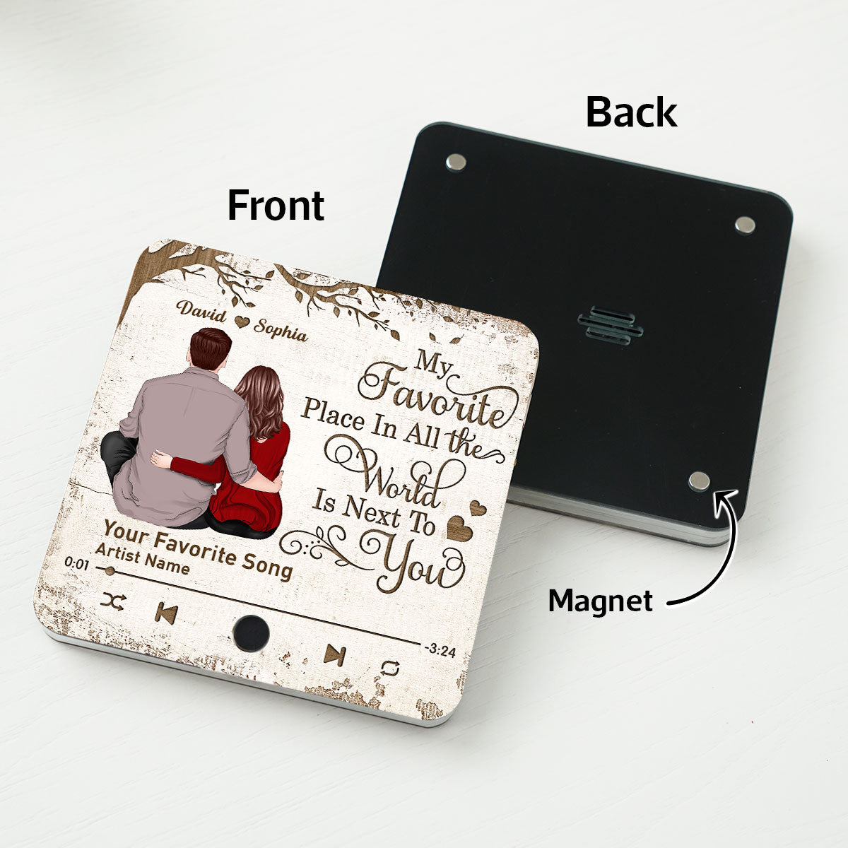 Favorite Place In The World Couple Sitting Back View - Personalized Music Fridge Magnet - Gift for Him, Gift for Her