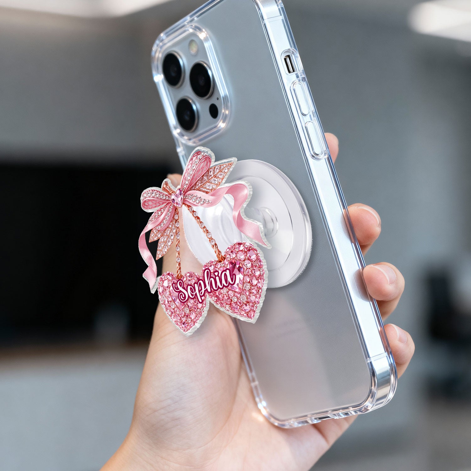 Valentine Cherry 3D Shiny Effect - Personalized Acrylic Magnetic Phone Grip