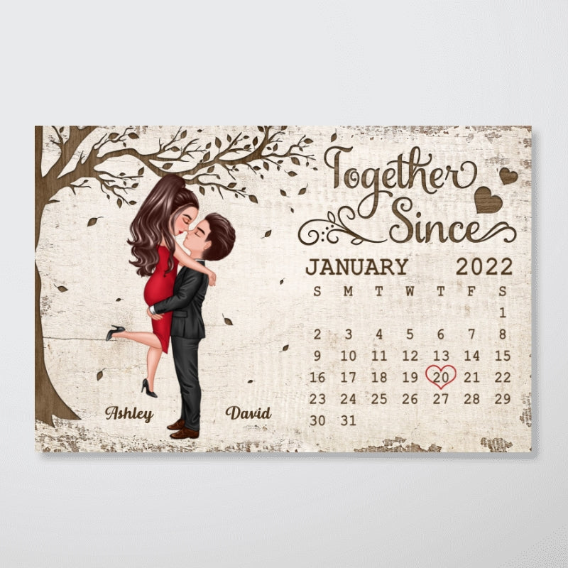 Couple Hugging Kissing Under Tree Anniversary Date Calendar Personalized Horizontal Poster