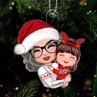 Doll Grandma Hugging Kid Christmas Gift For Granddaughter Grandson Grandchildren Personalized Acrylic Ornament