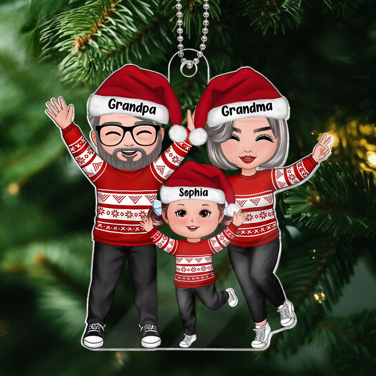 Happy Christmas Grandparents Grandkids - Personalized Acrylic Ornament - Gift For Granddaughter, Grandson
