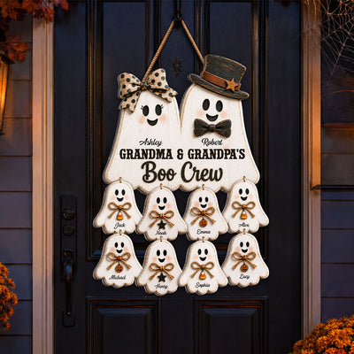Rustic Halloween Grandpa Grandma's Boo Crew - Personalized Wood Sign - Halloween Decoration For Grandparents