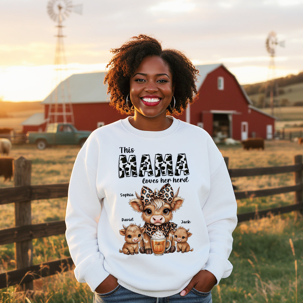This Mama Grandma Loves Her Herds – Cozy Fall Vibe Personalized Highland Cow Family Sweatshirt