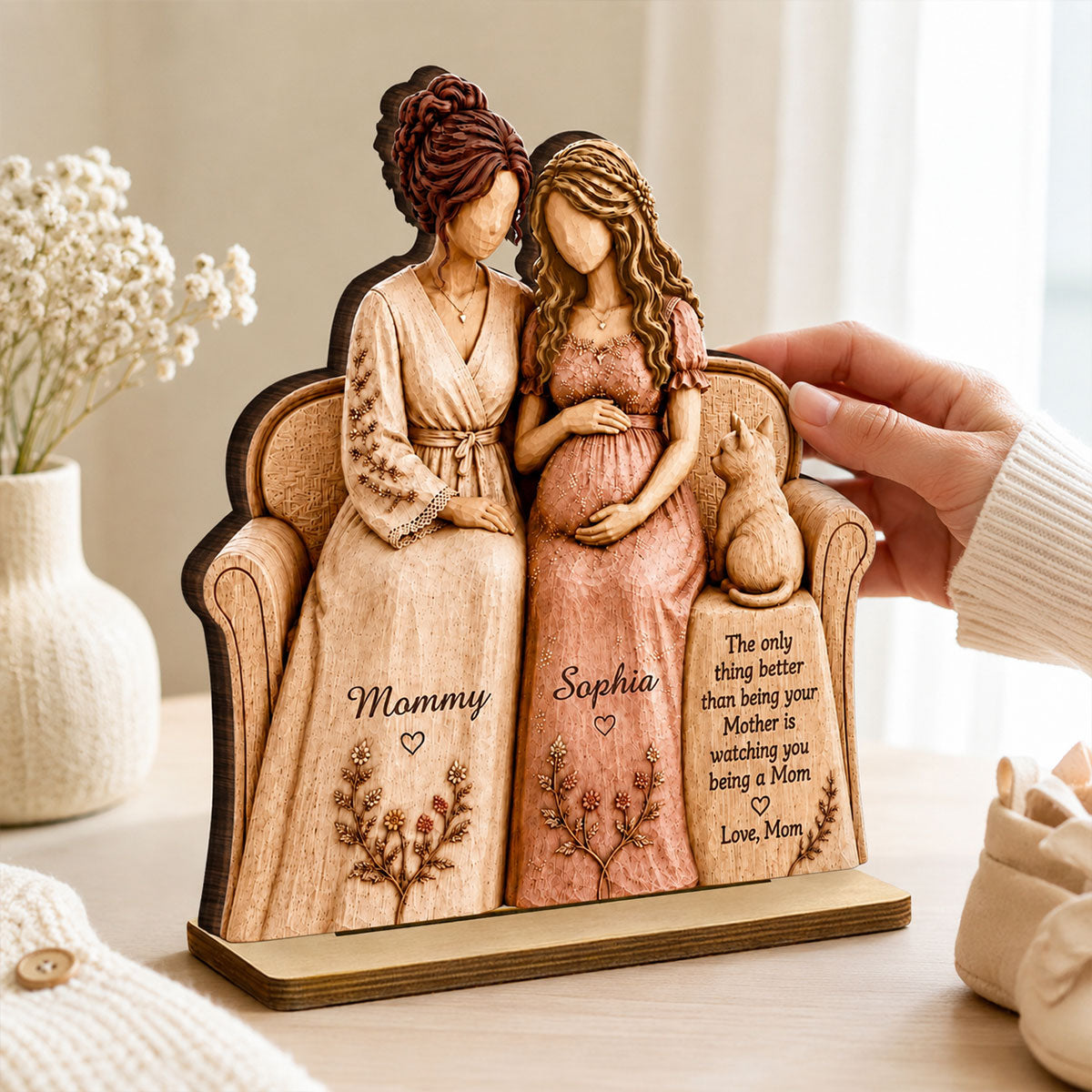 Watching You Be A Mom My Daughter - Personalized 2-Layered Wooden Plaque - Gift For New Mom, Daughter