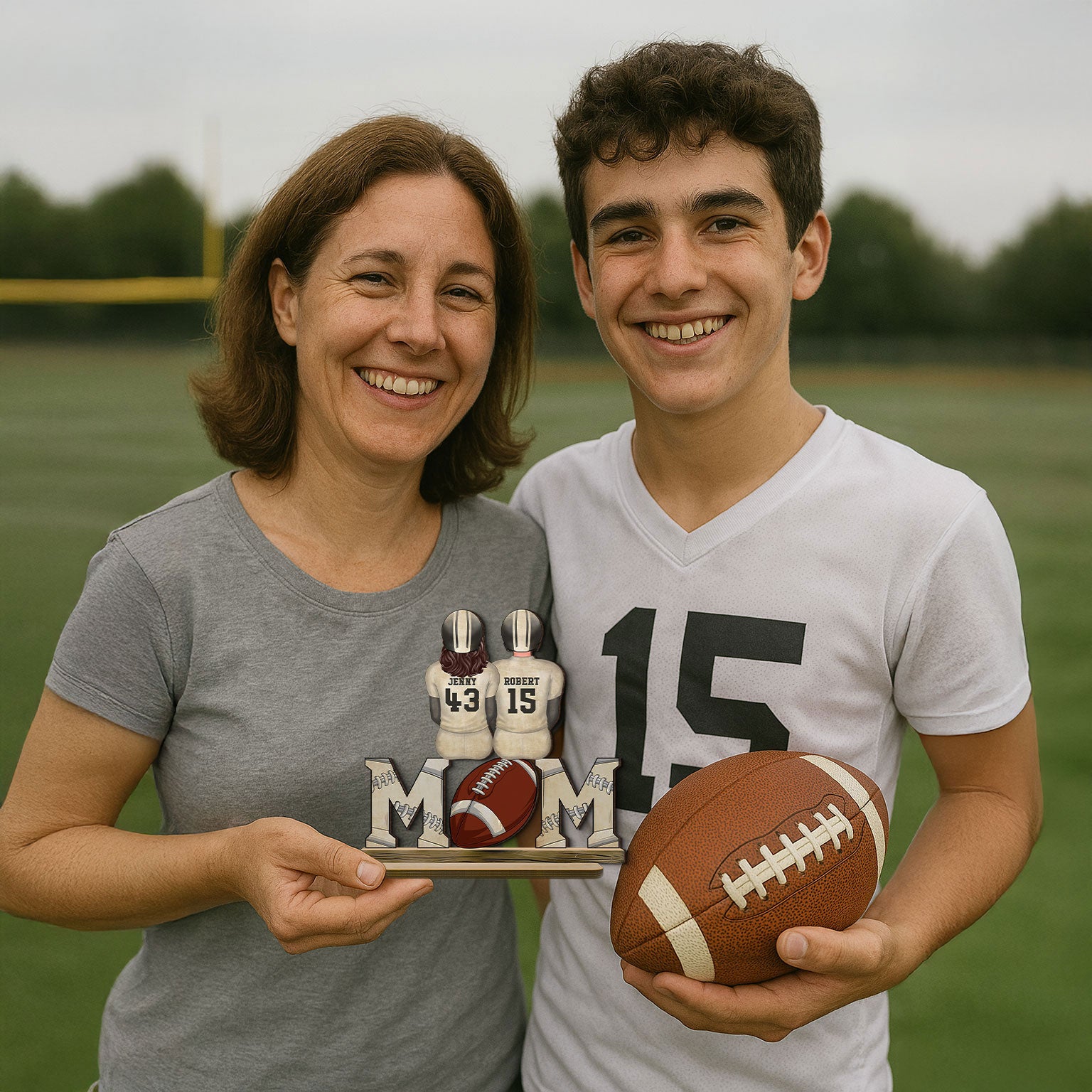 Football Mom And Kids Personalized Standing Wooden Plaque, Gift for Mom, Gift for Wife