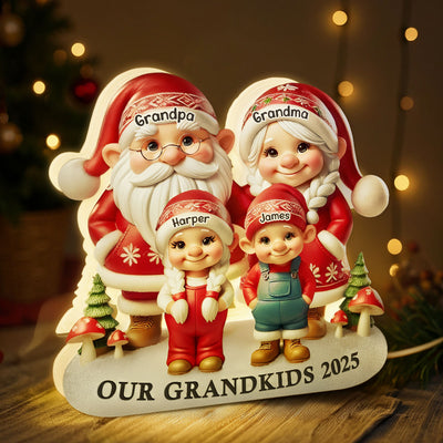 3D Effect Christmas Gnome Grandma Grandpa And Grandkids - Personalized Light Box - Heartwarming Christmas Gift For Grandma