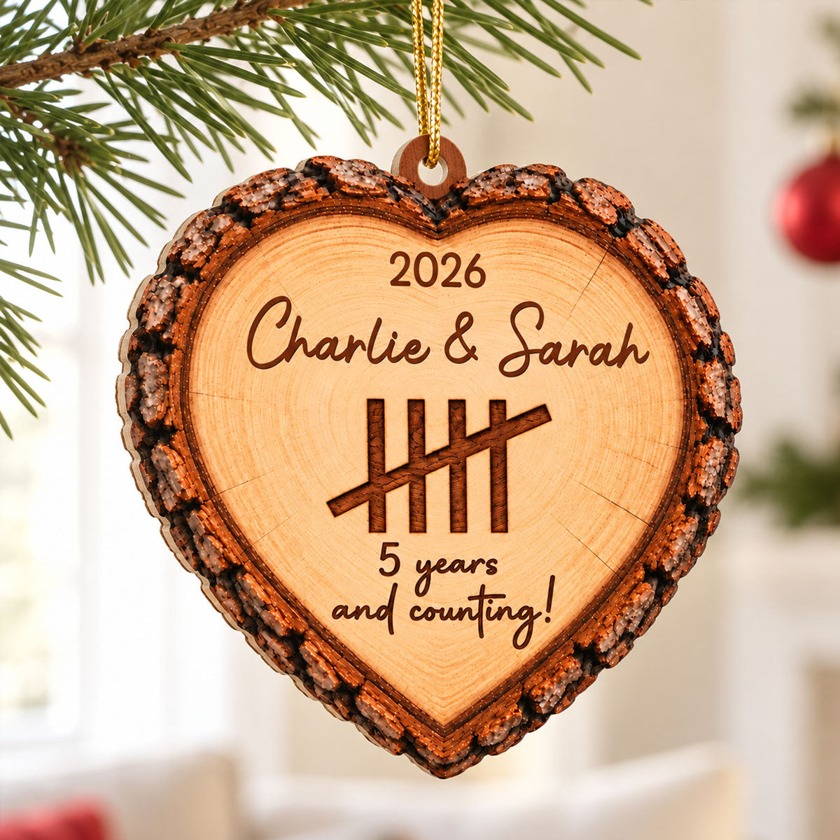 Years and Counting Rustic Heart Wood Slice - Personalized Wooden Ornament – Custom Anniversary Keepsake Gift for Couples