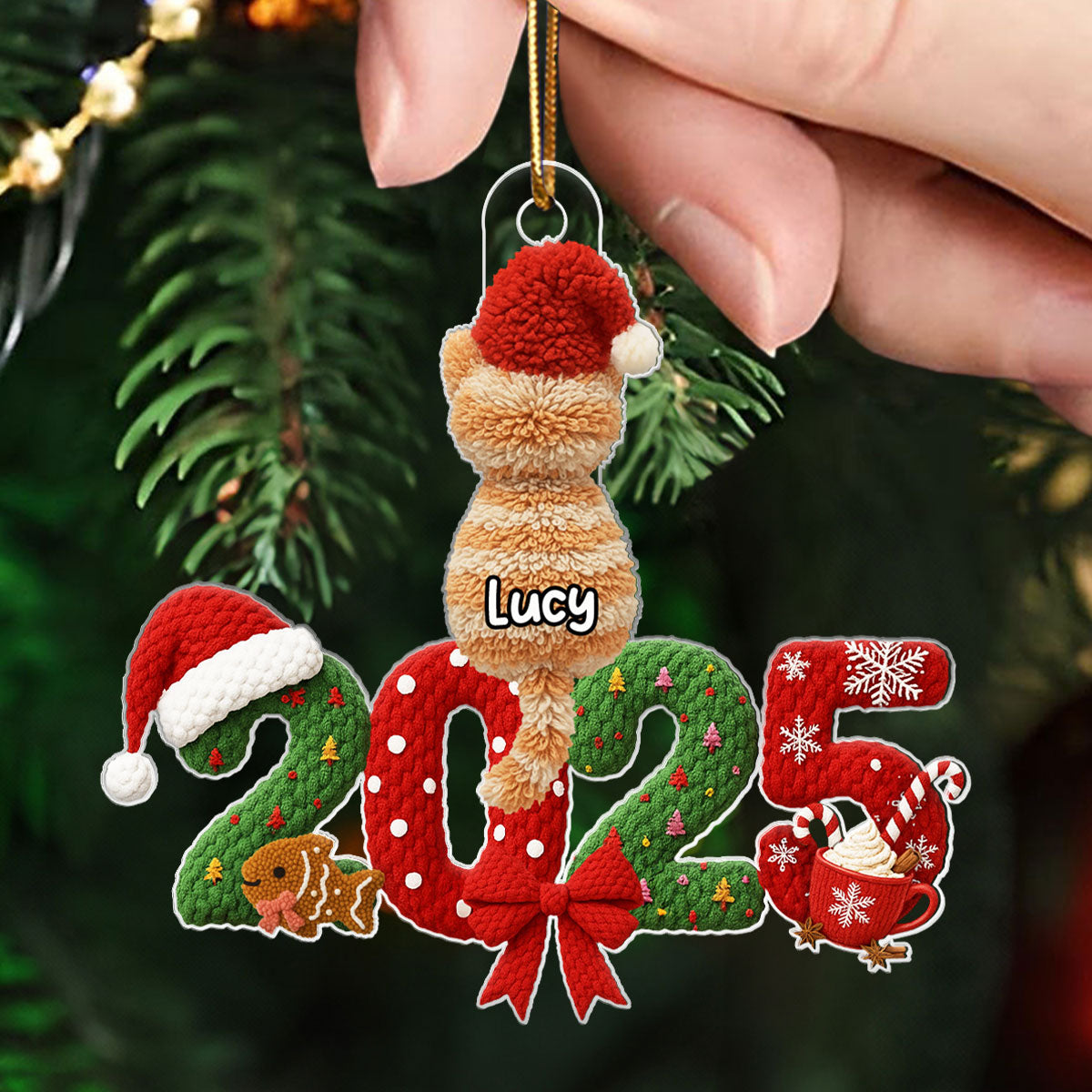 2025 Cat Lovers Latch Hook Yarn Faux - Personalized Acrylic Ornament - Christmas Gift for Cat Moms, Cat Dads